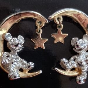 Vintage Disney Silver and Gold Mickey Mouse Moon Earrings